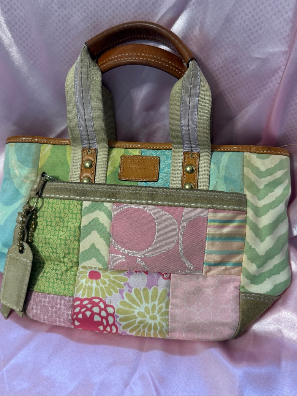 Vintage Y2K coach Hamptons spring pastel patchwork small tote bag mini purse